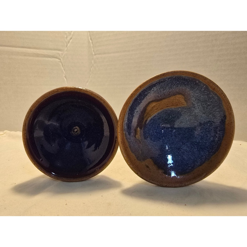 Handmade Studio Pottery Mixed Media Wine Goblets Blue Purple Set of 2 - Picture 4 of 9
